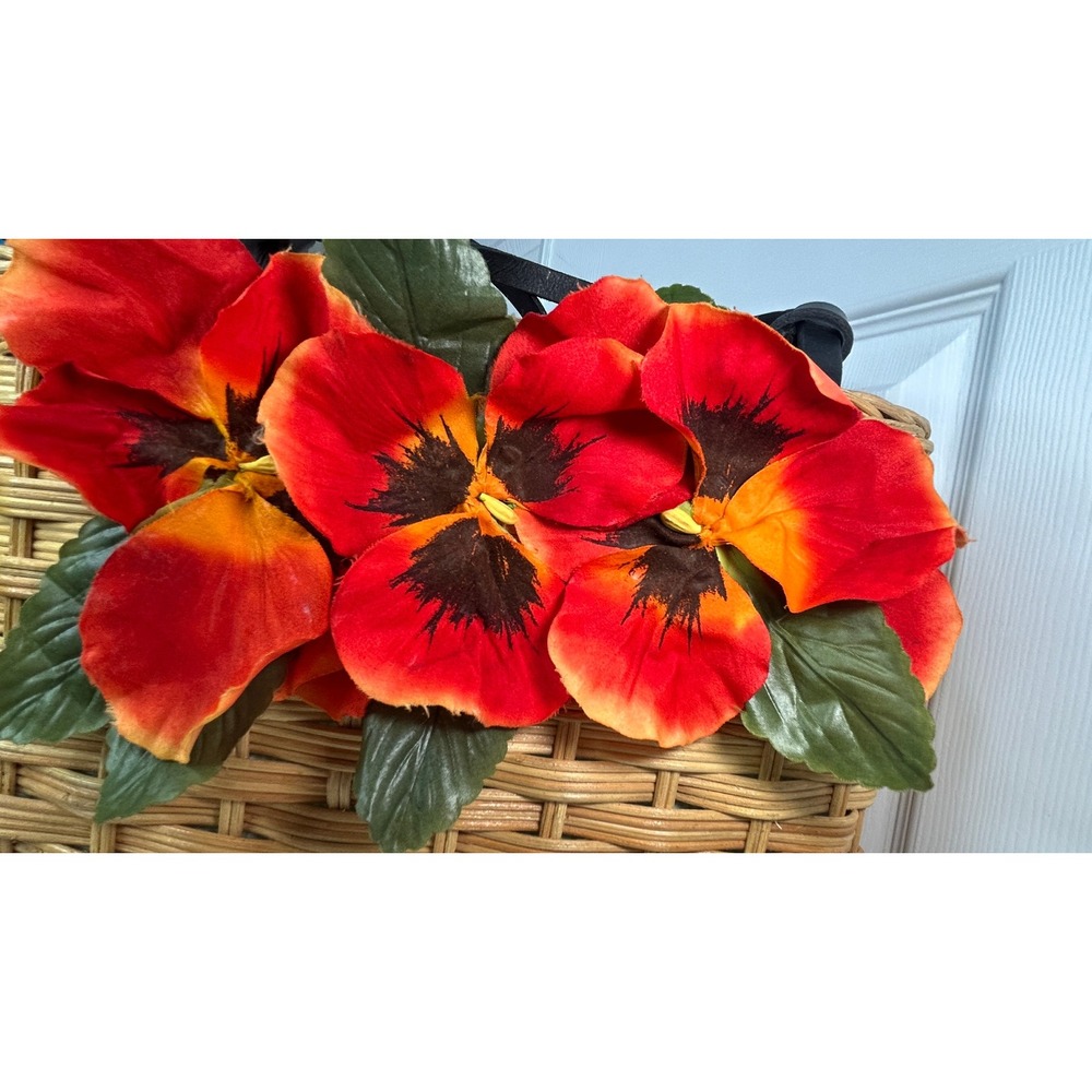 Kate Spade Rare Novelty Wicker Basket Tote Orange Pansy Floral Picnic Bag - Picture 5 of 12